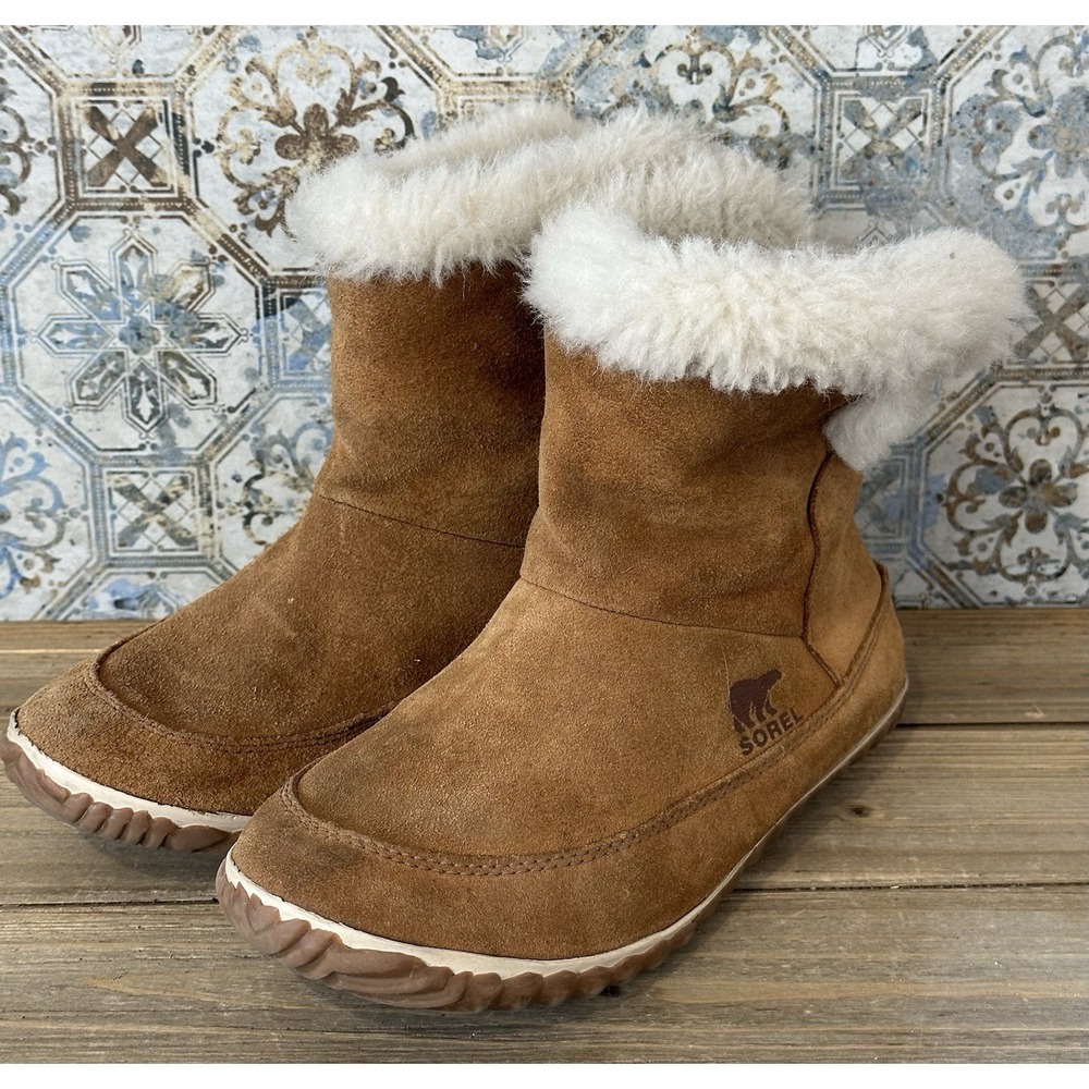 Sorel Out N About Booties Suede Fur Lined City Comfort Women's Sz 7 M